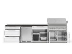 NewAge Outdoor Kitchens Stainless Steel 7-Piece Cabinet Set with 3-Drawer, Bar, Grill Cabinet, Platinum Grill, Countertop, and Stainless Steel Door Fridge-73625-Garage Giant 