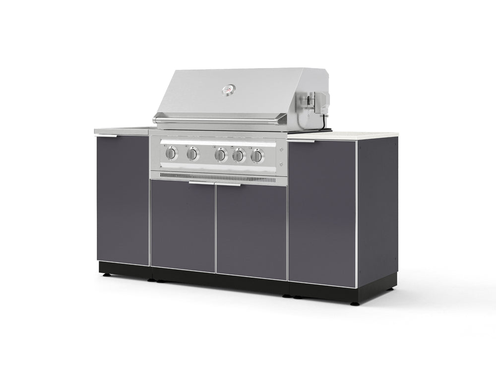 NewAge Outdoor Kitchens Outdoor Grill Island Aluminum 5-Piece Cabinet Set with Sink, 1 Door, Grill Cabinet, Platinum Grill and Stainless Steel Countertop - (Natural Gas) | Garage Giant