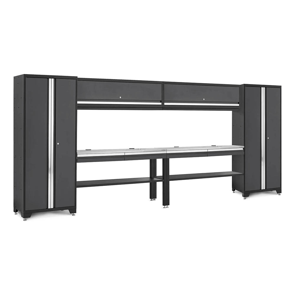 NewAge Garage Cabinets BOLD Series Grey All In One 8-Piece Set with Stainless Steel Top-74505-Garage Giant