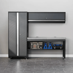 NewAge Garage Cabinets BOLD Series Grey All In One 8-Piece Set with Stainless Steel Top-74505-Garage Giant 