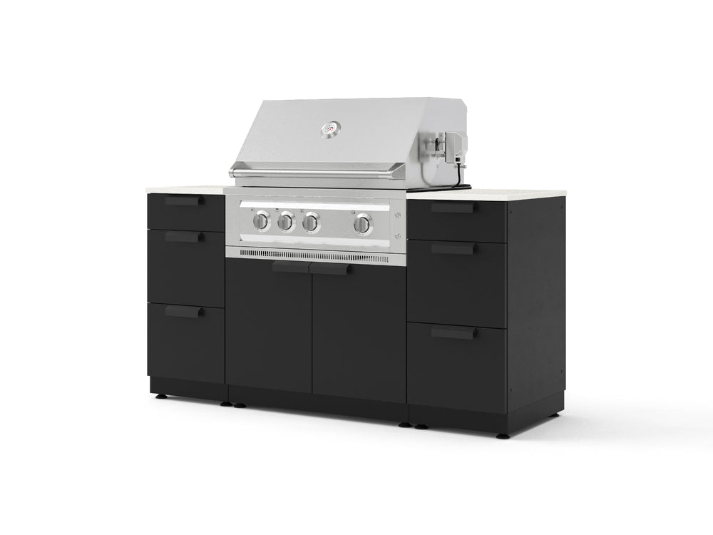 NewAge Outdoor Kitchens Outdoor Grill Island Stainless-Steel 6-Piece Cabinet Set with 3 Drawers, Grill Cabinet, Platinum Grill and Dekton in Aeris Countertops - (Natural Gas) | Garage Giant