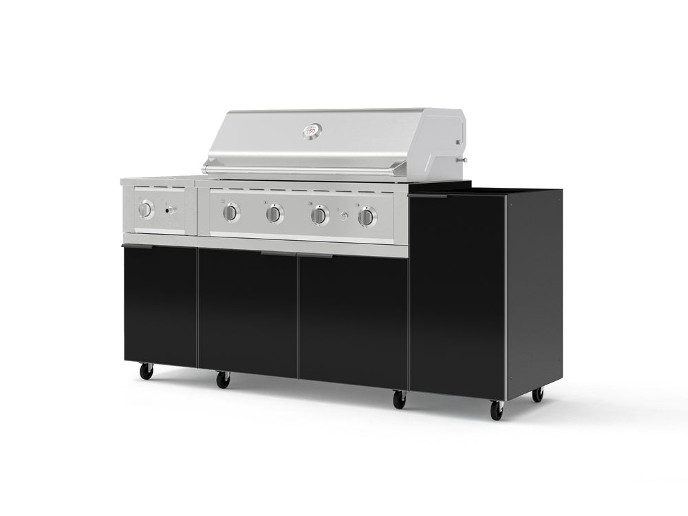 NewAge Outdoor Kitchens Outdoor Grill Island Aluminum 5-Piece Cabinet Set with Casters and 1-Door, Grill Cabinet, Side Burner and Performance Grill - (Liquid Propane) | Garage Giant