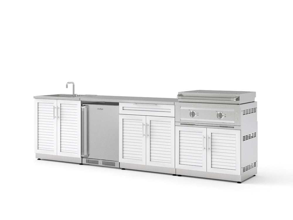NewAge Outdoor Kitchens Stainless Stee Louvered Door 6-Piece Cabinet Set with Sink, Bar, Grill Cabinet, Platinum Griddle, Countertop and Stainless Steel Door Fridge-75138-Garage Giant
