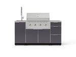 NewAge Outdoor Kitchens Outdoor Grill Island Aluminum 5-Piece Cabinet Set with Sink, 3 Drawer, Grill Cabinet, Performance Grill and Stainless Steel Countertop 