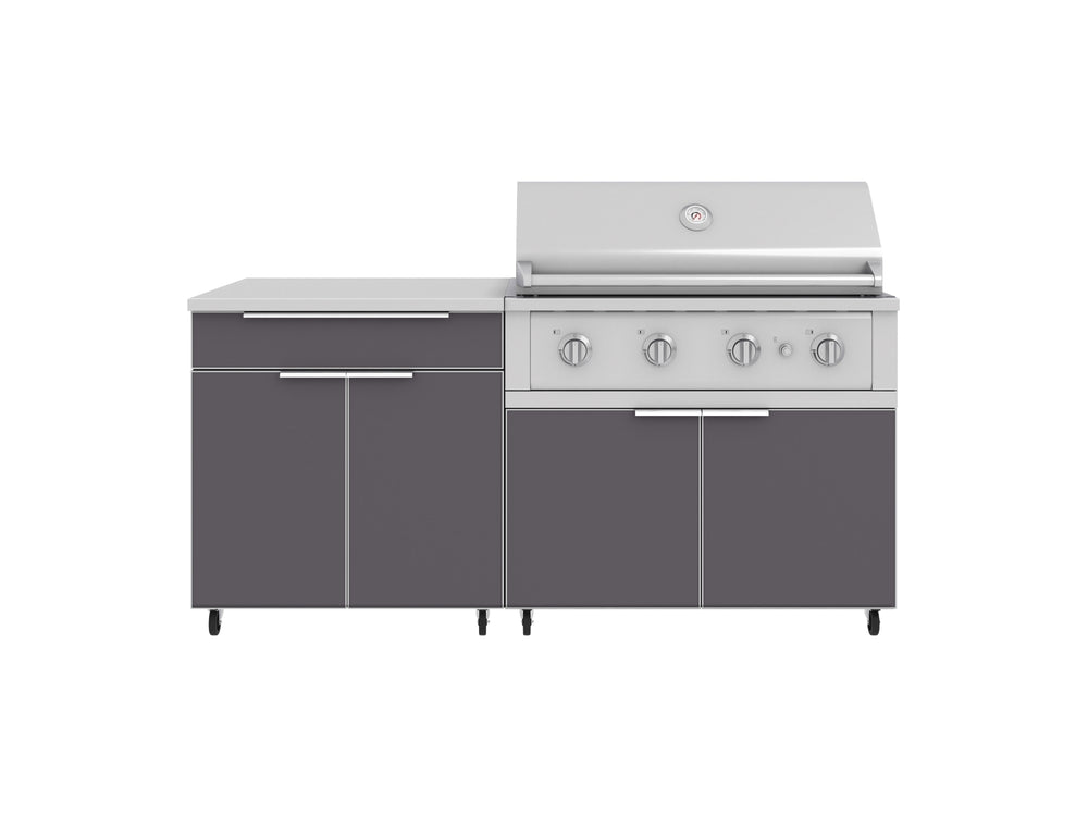 NewAge Outdoor Kitchens Aluminum 4-Piece Cabinet Set with Casters and Bar, Grill Cabinet, Performance Grill, and Countertop-72407-Garage Giant