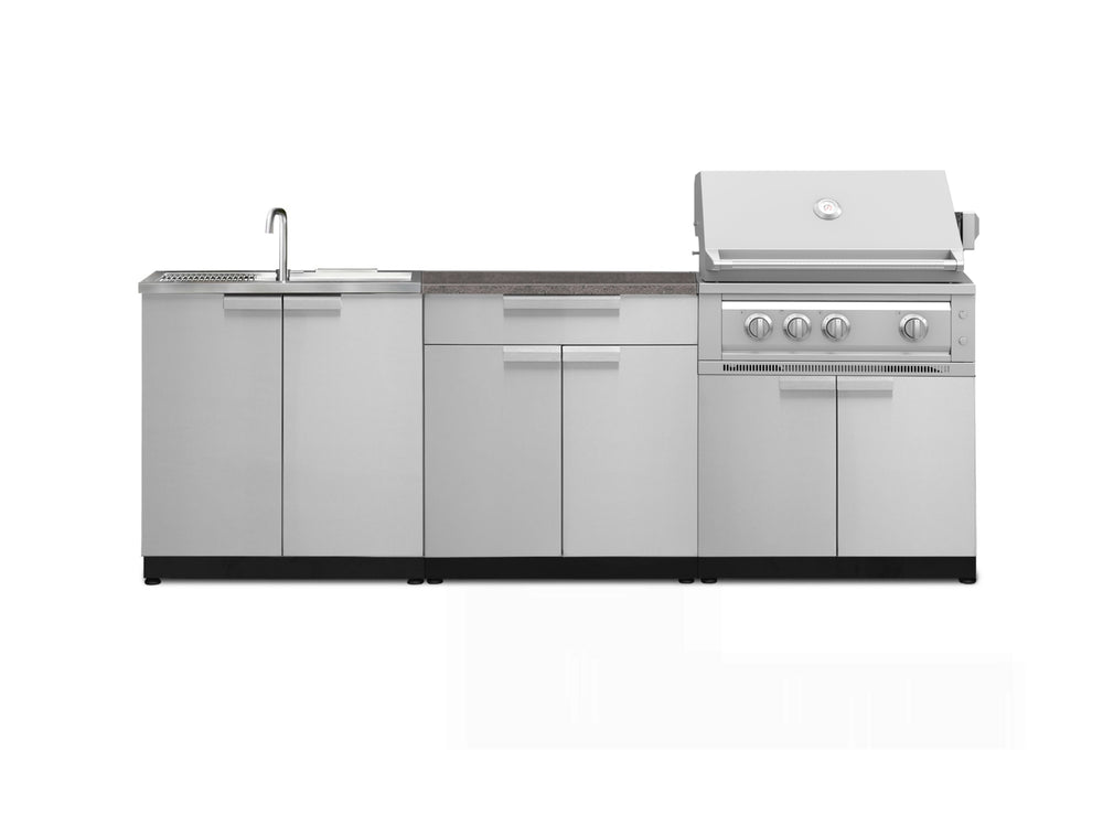 NewAge Outdoor Kitchens Stainless-Steel 5-Piece Cabinet Set with Sink, 2-Door with Drawer, Grill Cabinet, Platinum Grill and Countertop-71592-Garage Giant