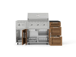 NewAge Outdoor Kitchens Outdoor Grill Island Stainless-Steel Louvered Doors 6-Piece Cabinet Set with Casters and 3-Drawer, Grill Cabinet, Performance Grill, Side Burner and Dekton in Sirius Countertop - (Liquid Propane) 