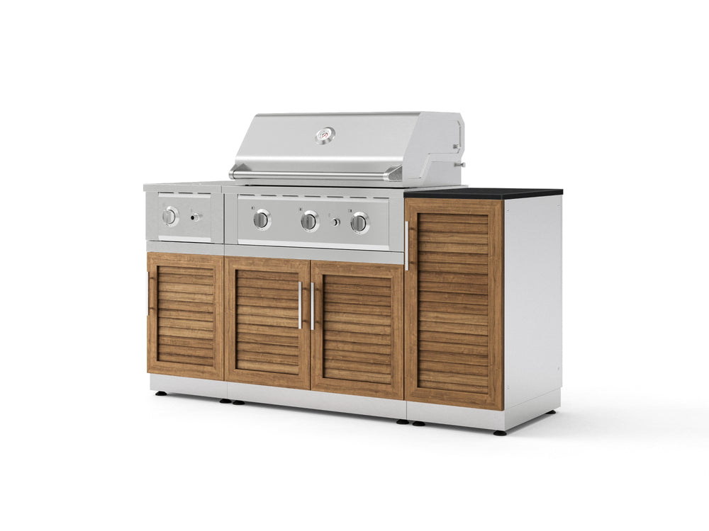 NewAge Outdoor Kitchens Outdoor Grill Island Stainless-Steel Louvered Doors 6-Piece Cabinet Set with 1-Door, Grill Cabinet, Performance Grill, Side Burner and Dekton in Sirius Countertop - (Natural Gas) | Garage Giant