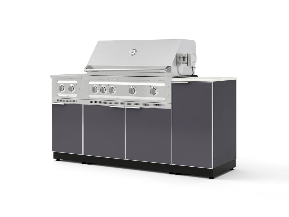 NewAge Outdoor Kitchens Outdoor Grill Island Aluminum 6-Piece Cabinet Set with 1-Door, Grill Cabinet, Platinum Grill, Dual Side Burner and Dekton in Aeris Countertop - (Liquid Propane) | Garage Giant
