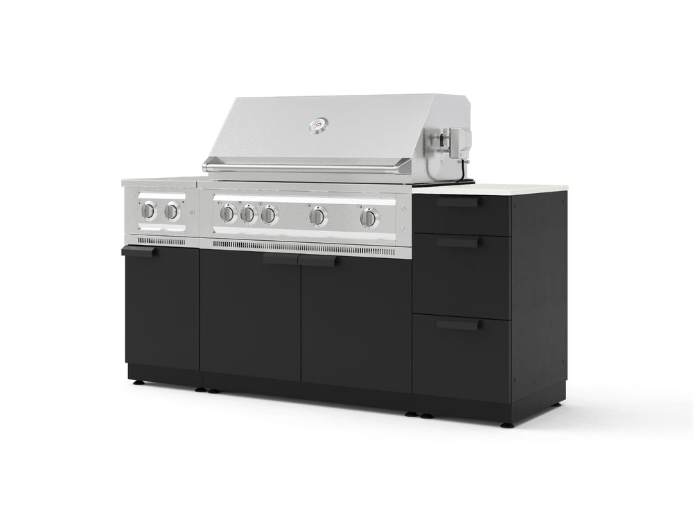 NewAge Outdoor Kitchens Outdoor Grill Island Stainless-Steel 6-Piece Cabinet Set with 3-Drawer, Grill Cabinet, Platinum Grill, Dual Side Burner and Dekton in Aeris Countertop - (Natural Gas) | Garage Giant