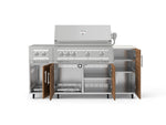 NewAge Outdoor Kitchens Outdoor Grill Island Stainless-Steel Louvered Doors 6-Piece Cabinet Set with Casters and 1-Door, Grill Cabinet, Platinum Grill, Dual Side Burner and Dekton in Aeris Countertop - (Liquid Propane) 