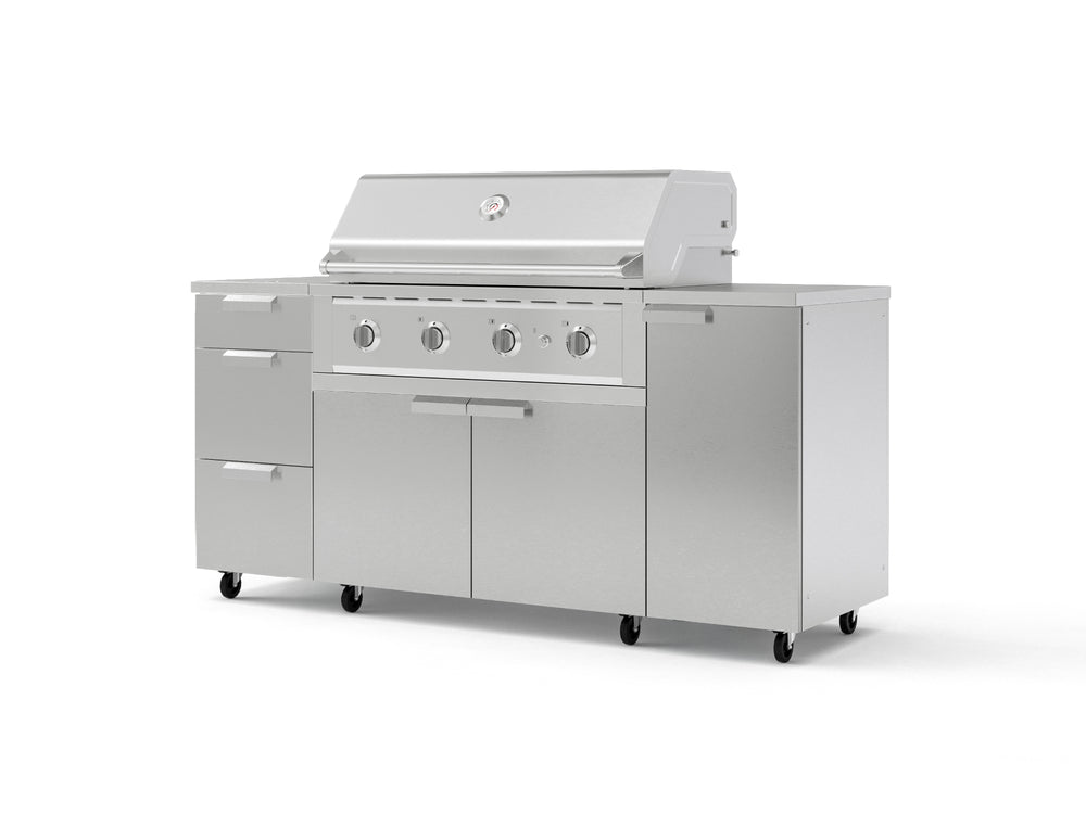 NewAge Outdoor Kitchens Outdoor Grill Island Stainless-Steel 6-Piece Cabinet Set with Casters 1 Door, 3 Drawer, Grill Cabinet, Performance Grill, Countertops-74916-Garage Giant