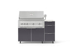 NewAge Outdoor Kitchens Outdoor Grill Island Aluminum 4-Piece Cabinet Set with Casters and 3-Drawer, Grill Cabinet, Platinum Grill and Dekton in Aeris Countertop - (Liquid Propane) 