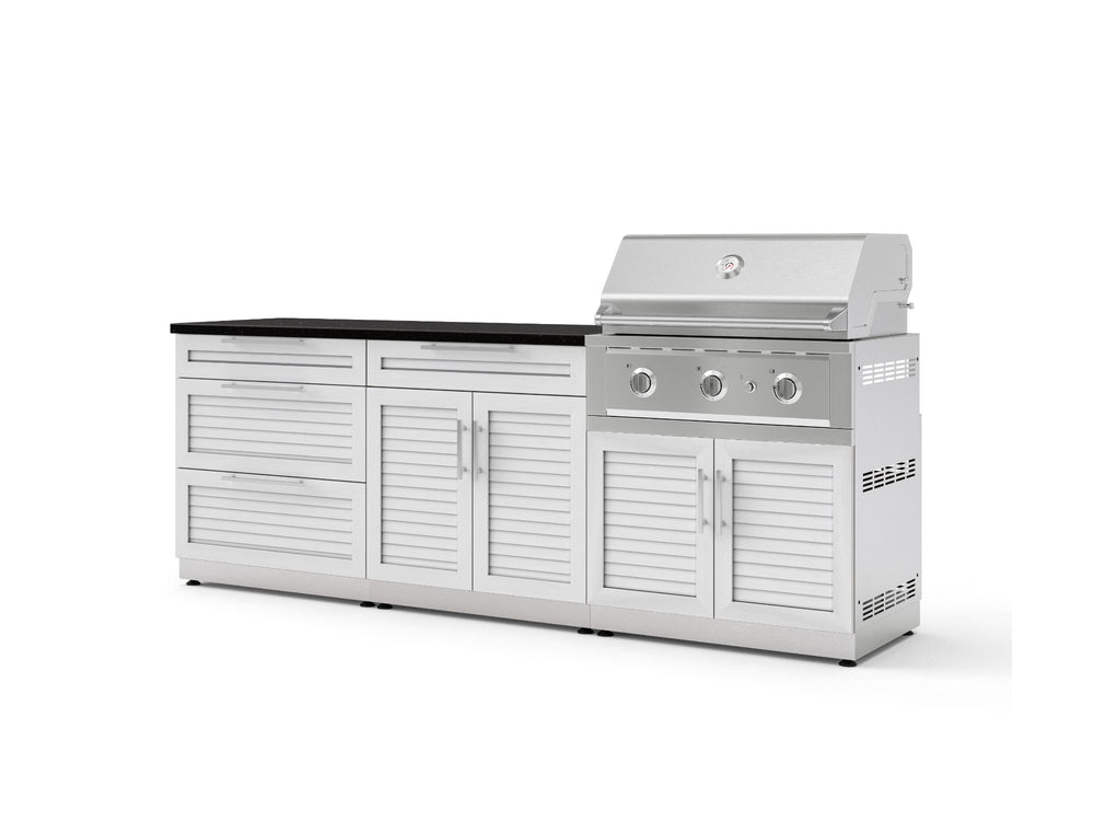 NewAge Outdoor Kitchens Stainless-Steel 5-Piece Cabinet Set with 3-Drawer, Bar, Grill Cabinet, Performance Grill and Countertop-73324-Garage Giant