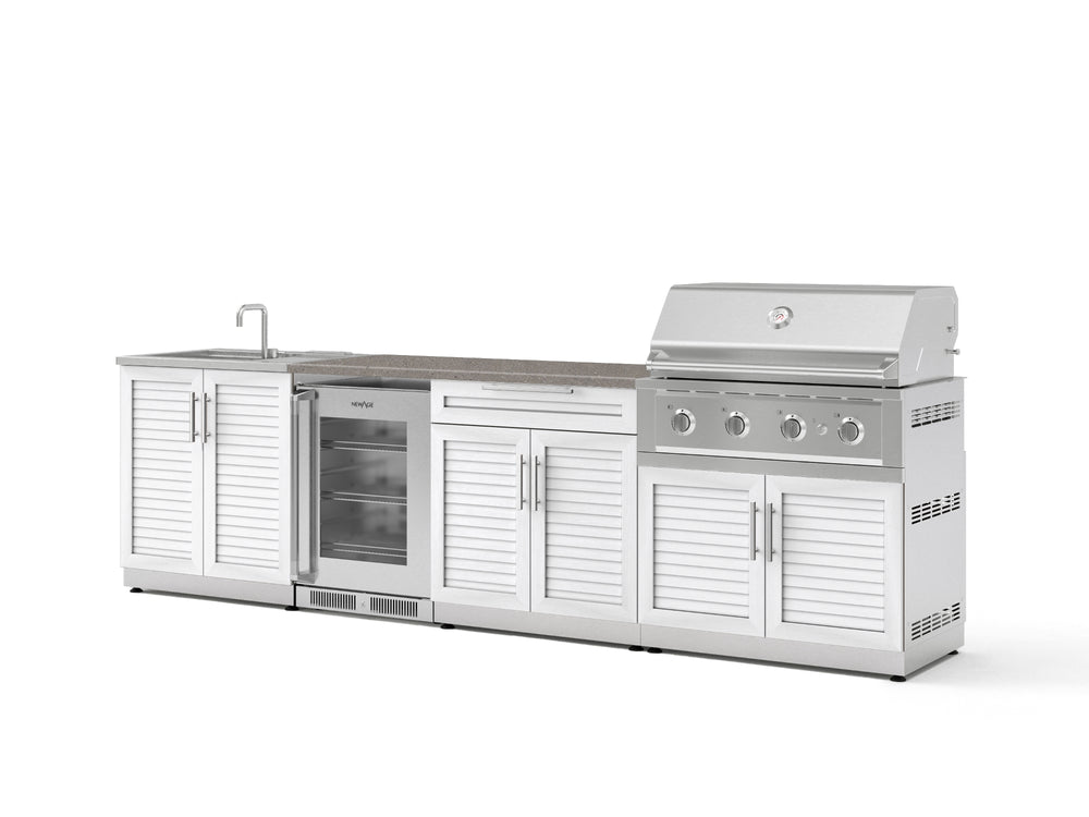 NewAge Outdoor Kitchens Stainless Steel 6-Piece Cabinet Set with Sink, Bar, Grill Cabinet, Performance Grill, Countertop and Glass Door Fridge-73846-Garage Giant
