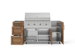 NewAge Outdoor Kitchens Outdoor Grill Island Stainless-Steel Louvered Doors 5-Piece Cabinet Set with Casters 1 Door, 3 Drawer, Grill Cabinet and Performance Grill - (Liquid Propane) 