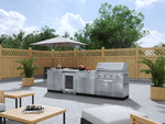 NewAge Outdoor Kitchens Stainless Steel 6-Piece Cabinet Set with Sink, Bar, Grill Cabinet, Performance Grill, Countertop and Fridge-66357-Garage Giant 