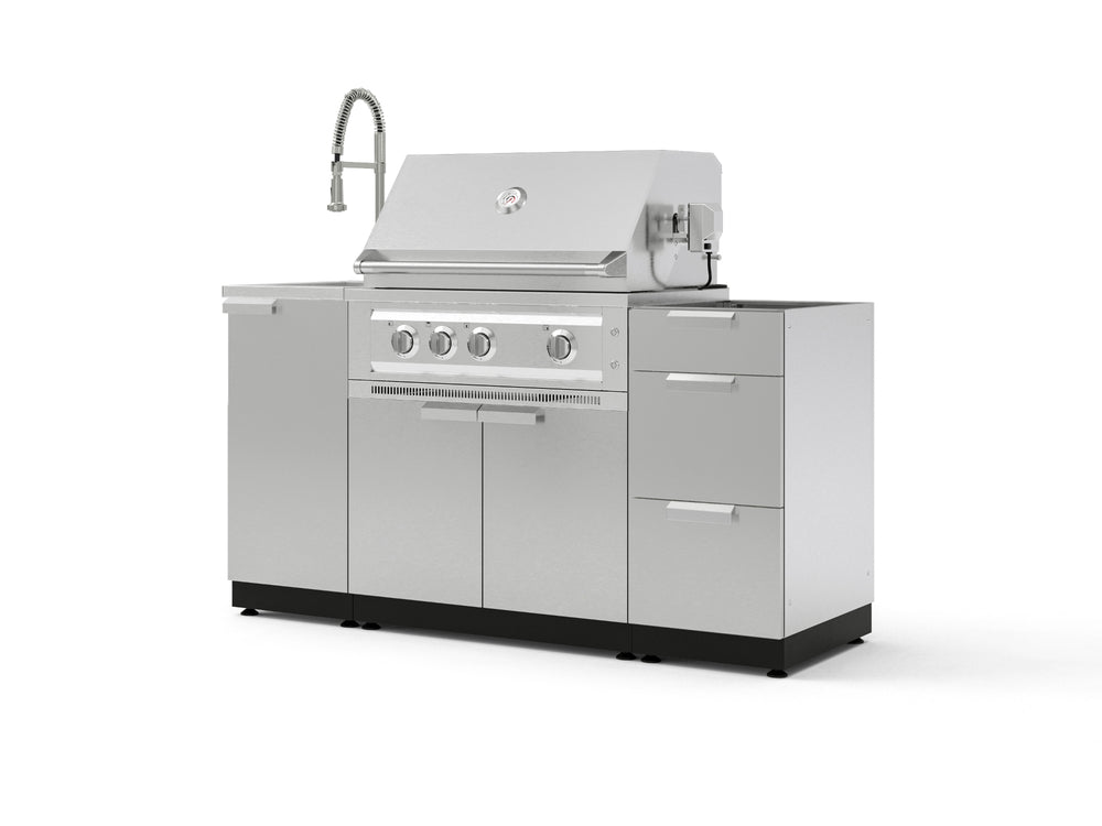 NewAge Outdoor Kitchens Outdoor Grill Island Stainless-Steel 5-Piece Cabinet Set with Sink, 3 Drawer, Grill Cabinet, Platinum Grill and Stainless Steel Countertop - (Liquid Propane) | Garage Giant