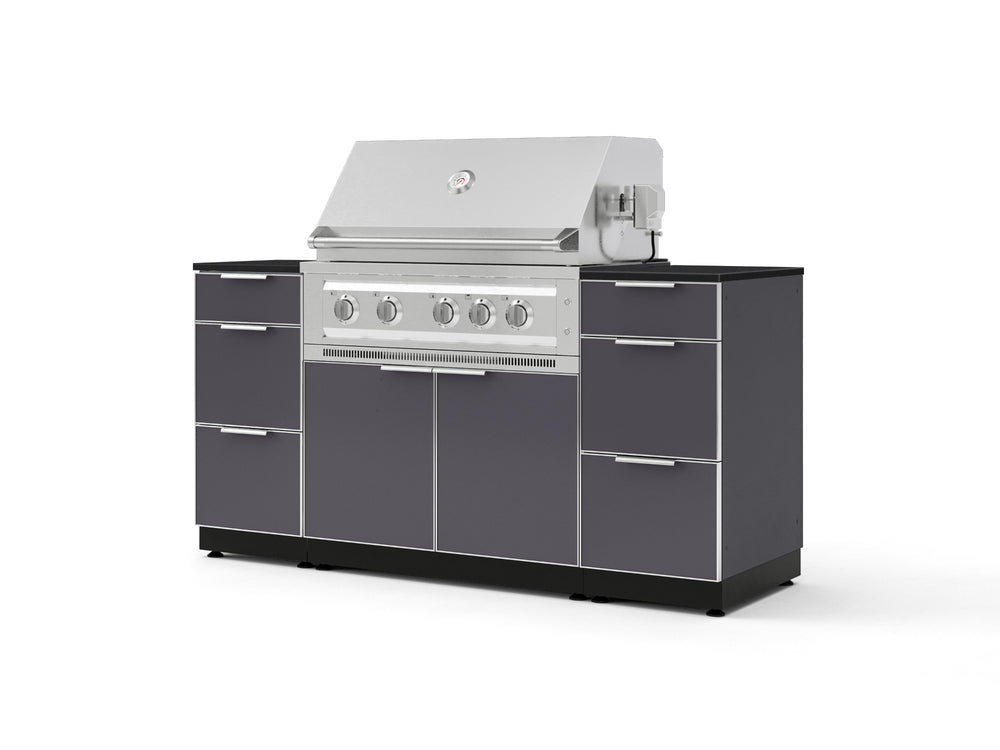 NewAge Outdoor Kitchens Outdoor Grill Island Aluminum 6-Piece Cabinet Set with 3 Drawers, Grill Cabinet, Platinum Grill and Dekton in Sirius Countertops - (Natural Gas) | Garage Giant