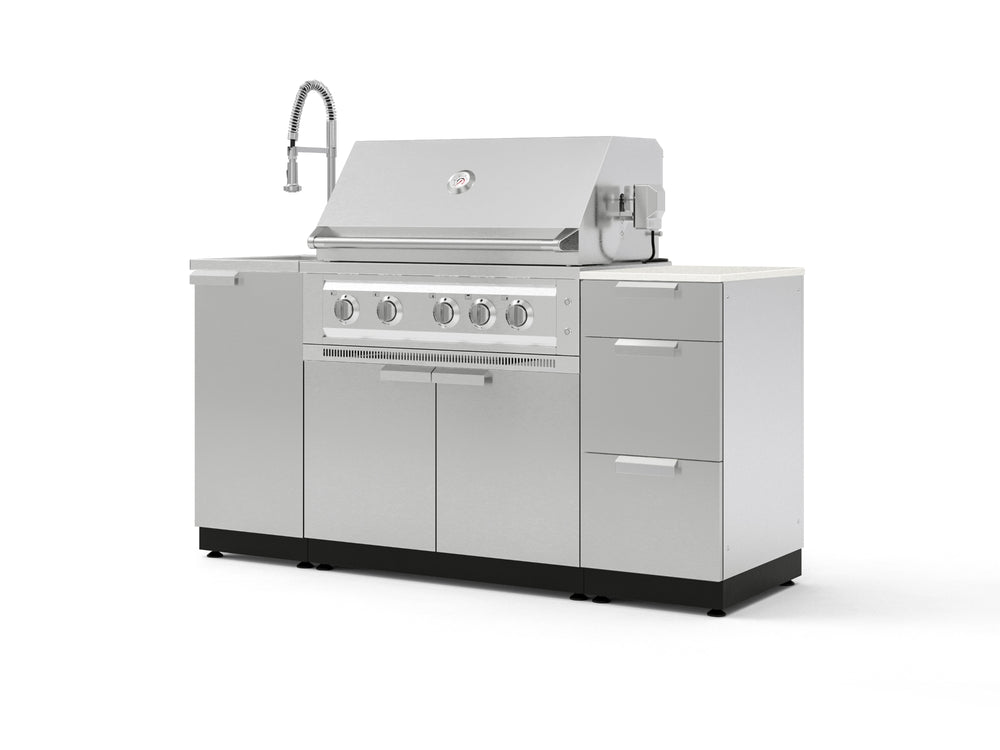 NewAge Outdoor Kitchens Outdoor Grill Island Stainless-Steel 5-Piece Cabinet Set with Sink, 3 Drawer, Grill Cabinet, Platinum Grill and Stainless Steel Countertop - (Natural Gas) | Garage Giant