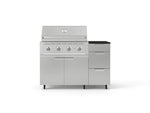 NewAge Outdoor Kitchens Outdoor Grill Island Stainless-Steel 4-Piece Cabinet Set with Casters and 3-Drawer, Grill Cabinet, Performance Grill and Dekton in Sirius Countertop - (Liquid Propane) 