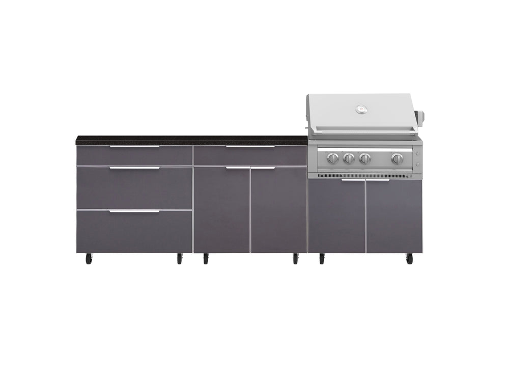 NewAge Outdoor Kitchens Aluminum 5-Piece Cabinet Set With Casters and 3 Drawer, Bar, Grill Cabinet, Platinum Grill, Countertop-72573-Garage Giant