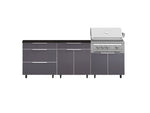 NewAge Outdoor Kitchens Aluminum 5-Piece Cabinet Set With Casters and 3 Drawer, Bar, Grill Cabinet, Platinum Grill, Countertop-72573-Garage Giant 