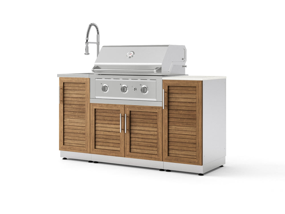 NewAge Outdoor Kitchens Outdoor Grill Island Stainless-Steel Louvered Doors 5-Piece Cabinet Set with Sink, 1 Door, Grill Cabinet, Performance Grill and Stainless Steel Countertop - (Liquid Propane) | Garage Giant