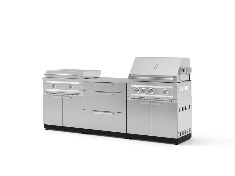 NewAge Outdoor Kitchens Stainless Steel 6-Piece Cabinet Set with 3 Drawer, Grill Cabinet, Platinum Griddle, Grill and Countertop-75145-Garage Giant