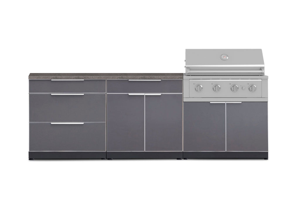 NewAge Outdoor Kitchens Aluminum 5-Piece Cabinet Set With 3 Drawer, Bar, Grill Cabinet, Performance Grill and Countertop-71196-Garage Giant
