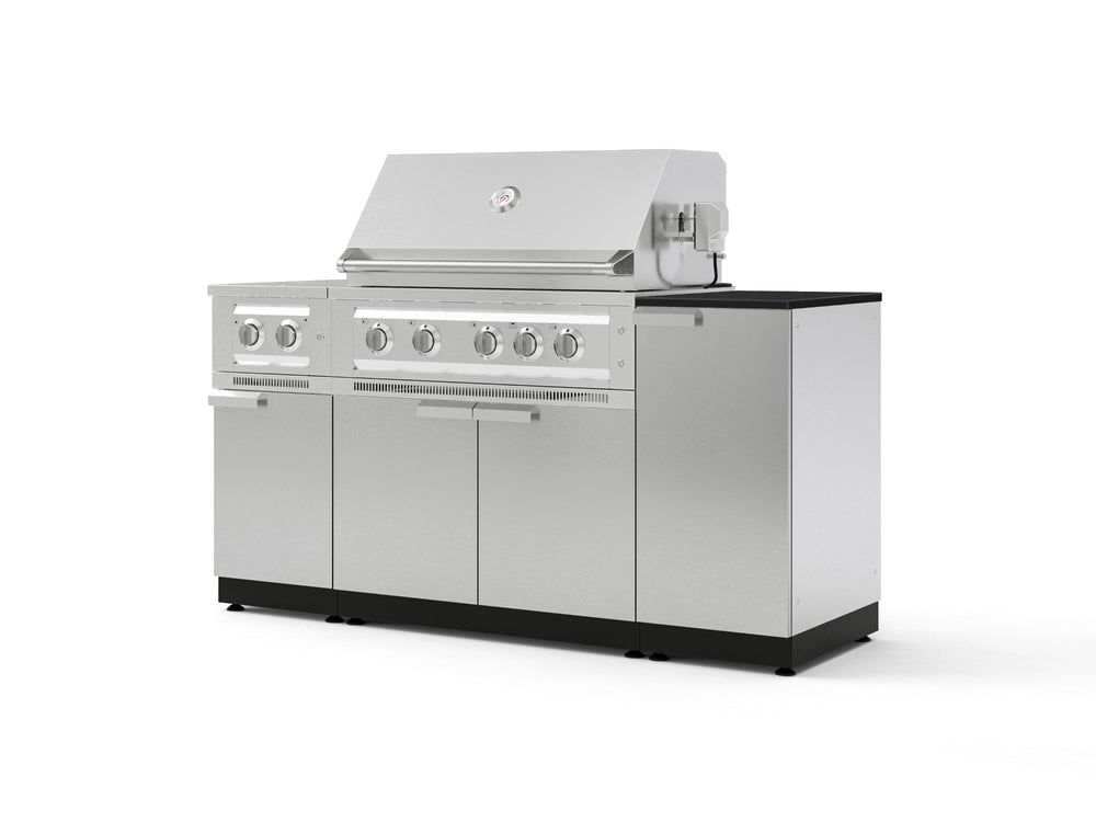 NewAge Outdoor Kitchens Outdoor Grill Island Stainless-Steel 6-Piece Cabinet Set with 1-Door, Grill Cabinet, Platinum Grill, Dual Side Burner and Dekton in Sirius Countertop - (Natural Gas) | Garage Giant