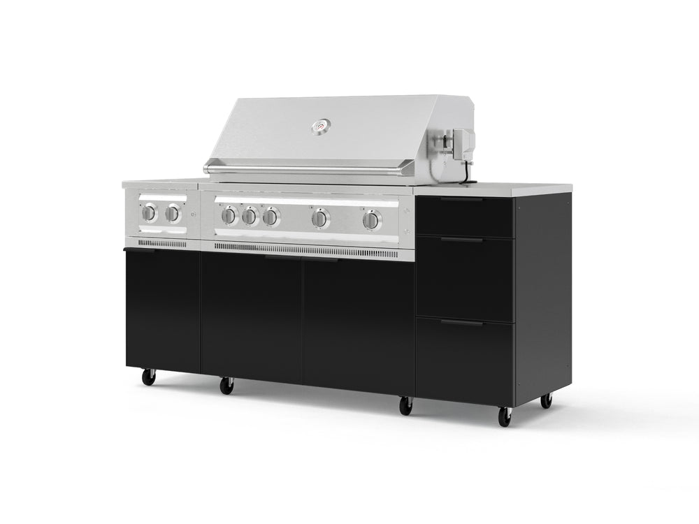 NewAge Outdoor Kitchens Outdoor Grill Island Aluminum 6-Piece Cabinet Set with Casters and 3-Drawer, Grill Cabinet, Platinum Grill, Dual Side Burner, Countertop | 77602
