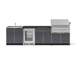 NewAge Outdoor Kitchens Aluminum 6-Piece Cabinet Set with Sink, Bar, Grill Cabinet, Platinum Grill, Countertop and Fridge-71989-Garage Giant 