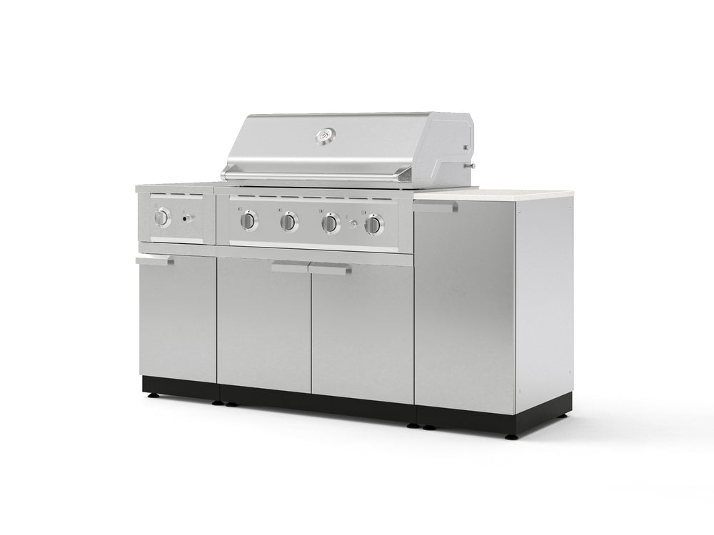 NewAge Outdoor Kitchens Outdoor Grill Island Stainless-Steel 6-Piece Cabinet Set with 1-Door, Grill Cabinet, Performance Grill, Side Burner and Dekton in Aeris Countertop - (Natural Gas) | Garage Giant