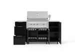 NewAge Outdoor Kitchens Outdoor Grill Island Aluminum 6-Piece Cabinet Set with Casters 1 Door, 3 Drawer, Grill Cabinet, Platinum Grill and Dekton in Aeris Countertops - (Liquid Propane) 