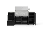 NewAge Outdoor Kitchens Outdoor Grill Island Aluminum 6-Piece Cabinet Set with Casters 1 Door, 3 Drawer, Grill Cabinet, Platinum Grill and Dekton in Aeris Countertops - (Liquid Propane) 