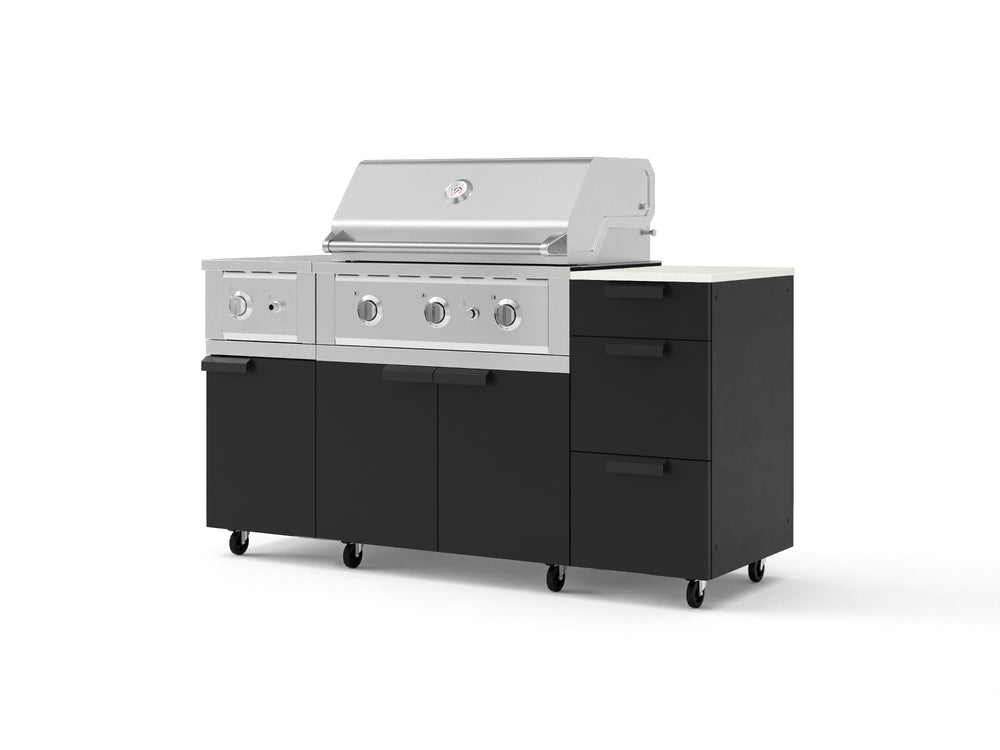 NewAge Outdoor Kitchens Outdoor Grill Island Stainless-Steel 6-Piece Cabinet Set with Casters and 3-Drawer, Grill Cabinet, Performance Grill, Side Burner and Dekton in Aeris Countertop - (Liquid Propane) | Garage Giant