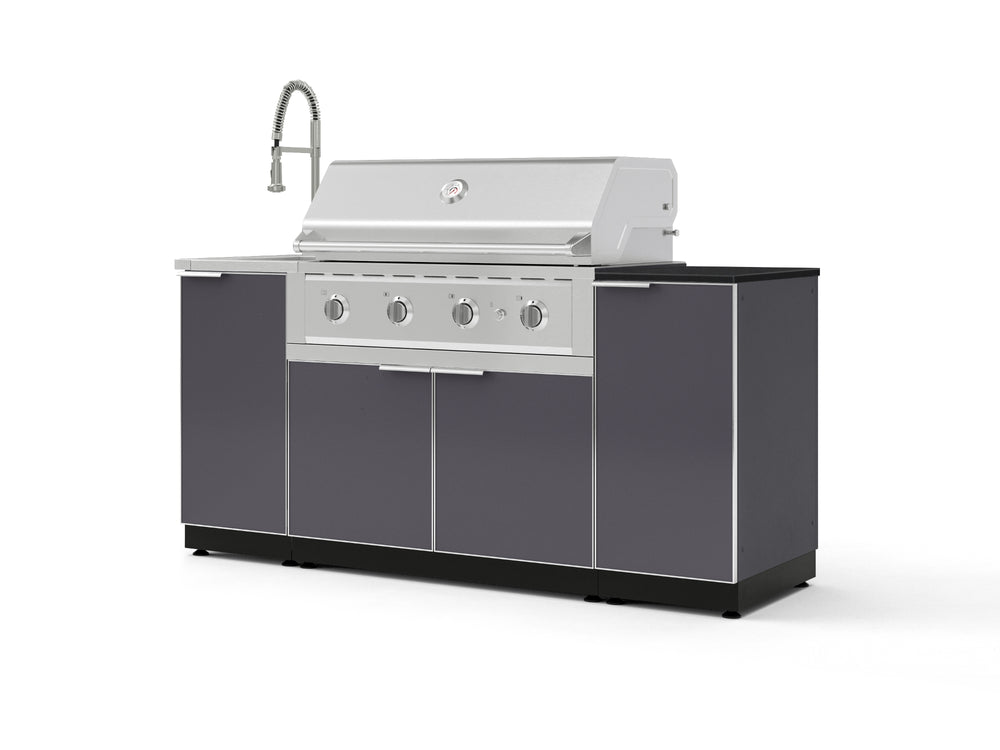NewAge Outdoor Kitchens Outdoor Grill Island Aluminum 5-Piece Cabinet Set with Sink, 1 Door, Grill Cabinet, Performance Grill and Stainless Steel Countertop - (Natural Gas) | Garage Giant