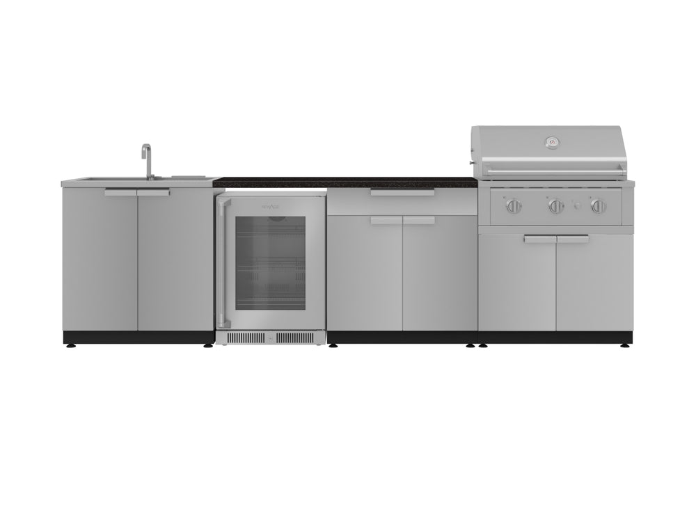NewAge Outdoor Kitchens Stainless Steel 6-Piece Cabinet Set with Sink, Bar, Grill Cabinet, Performance Grill, Countertop and Fridge-72009-Garage Giant