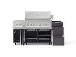 NewAge Outdoor Kitchens Outdoor Grill Island Aluminum 5-Piece Cabinet Set with Casters and 3-Drawer, Grill Cabinet, Dual Side Burner and Platinum Grill - (Liquid Propane)-92985-Garage Giant 