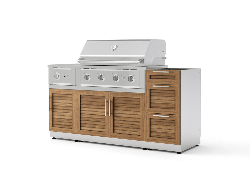 NewAge Outdoor Kitchens Outdoor Grill Island Stainless-Steel Louvered Doors 5-Piece Cabinet Set with 3-Drawer, Grill Cabinet, Side Burner and Performance Grill - (Liquid Propane) | Garage Giant