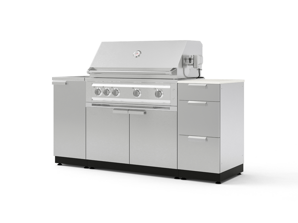 NewAge Outdoor Kitchens Outdoor Grill Island Stainless-Steel 5-Piece Cabinet Set with Sink, 3 Drawer, Grill Cabinet, Platinum Grill and Stainless Steel Countertop - (Liquid Propane) | Garage Giant