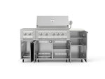 NewAge Outdoor Kitchens Outdoor Grill Island Stainless-Steel 6-Piece Cabinet Set with Casters and 1-Door, Grill Cabinet, Platinum Grill, Dual Side Burner and Dekton in Aeris Countertop - (Liquid Propane) 