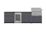 NewAge Outdoor Kitchens Aluminum 7-Piece Cabinet Set with 3-Drawer, Bar, Grill Cabinet, Platinum Grill, Countertops and Fridge-71844-Garage Giant 