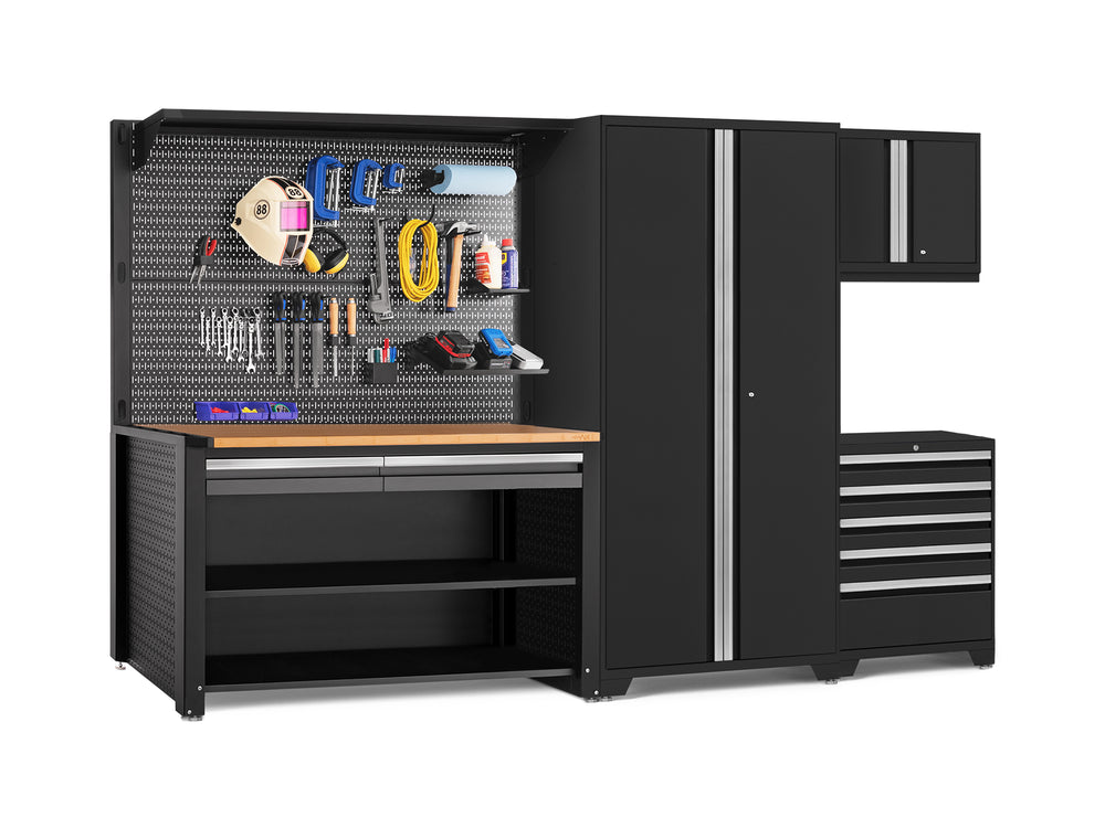NewAge Garage Cabinets Pro Series 5-Piece Cabinet Set with Tool, Wall Cabinet, Locker, 62 in. Workstation, and Pegboard Accessories Kit-32648-Garage Giant