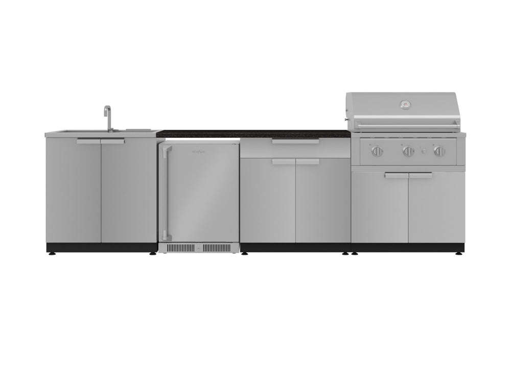 NewAge Outdoor Kitchens Stainless Steel 6-Piece Cabinet Set with Sink, Bar, Grill Cabinet, Performance Grill, Countertop and Fridge-71997-Garage Giant