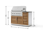 NewAge Outdoor Kitchens Outdoor Grill Island Stainless-Steel Louvered Doors 4-Piece Cabinet Set with 3-Drawer, Grill Cabinet, Platinum Grill and Dekton in Sirius Countertop - (Liquid Propane) 