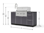 NewAge Outdoor Kitchens Outdoor Grill Island Aluminum 5-Piece Cabinet Set with Sink, 3 Drawer, Grill Cabinet, Performance Grill and Stainless Steel Countertop - (Natural Gas) 