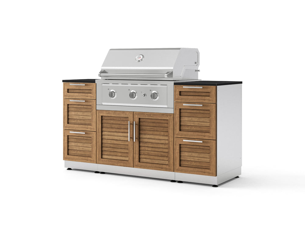 NewAge Outdoor Kitchens Outdoor Grill Island Stainless-Steel Louvered Doors 6-Piece Cabinet Set with 3 Drawers, Grill Cabinet, Performance Grill and Dekton in Sirius Countertops - (Liquid Propane) | Garage Giant