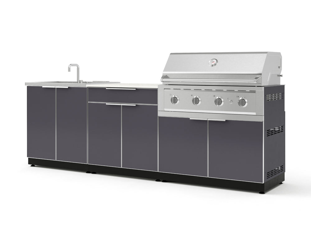 NewAge Outdoor Kitchens Aluminum 5-Piece Cabinet Set with Bar, Grill, Sink Cabinet, Performance Grill, and Countertop - (Liquid Propane) | Garage Giant